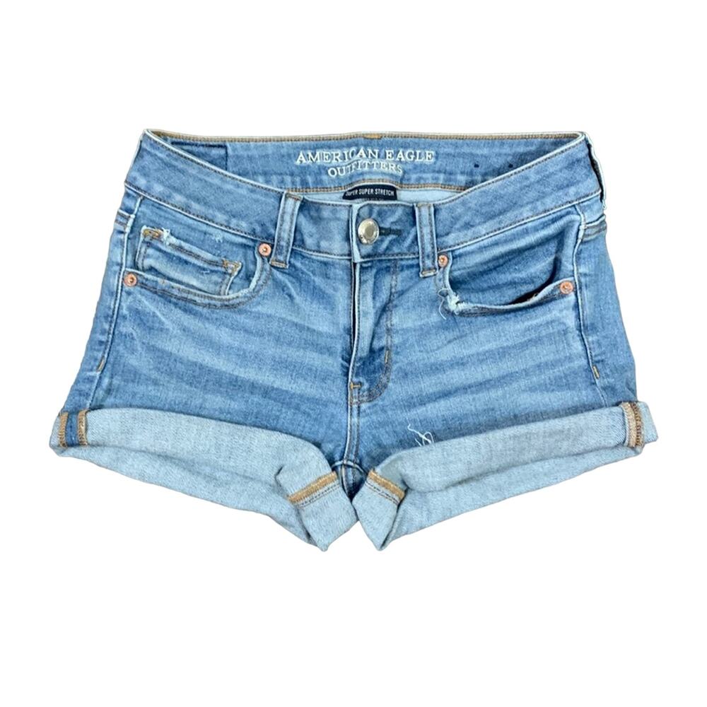 American Eagle Super Super Stretch Midi Light Wash Shorts
